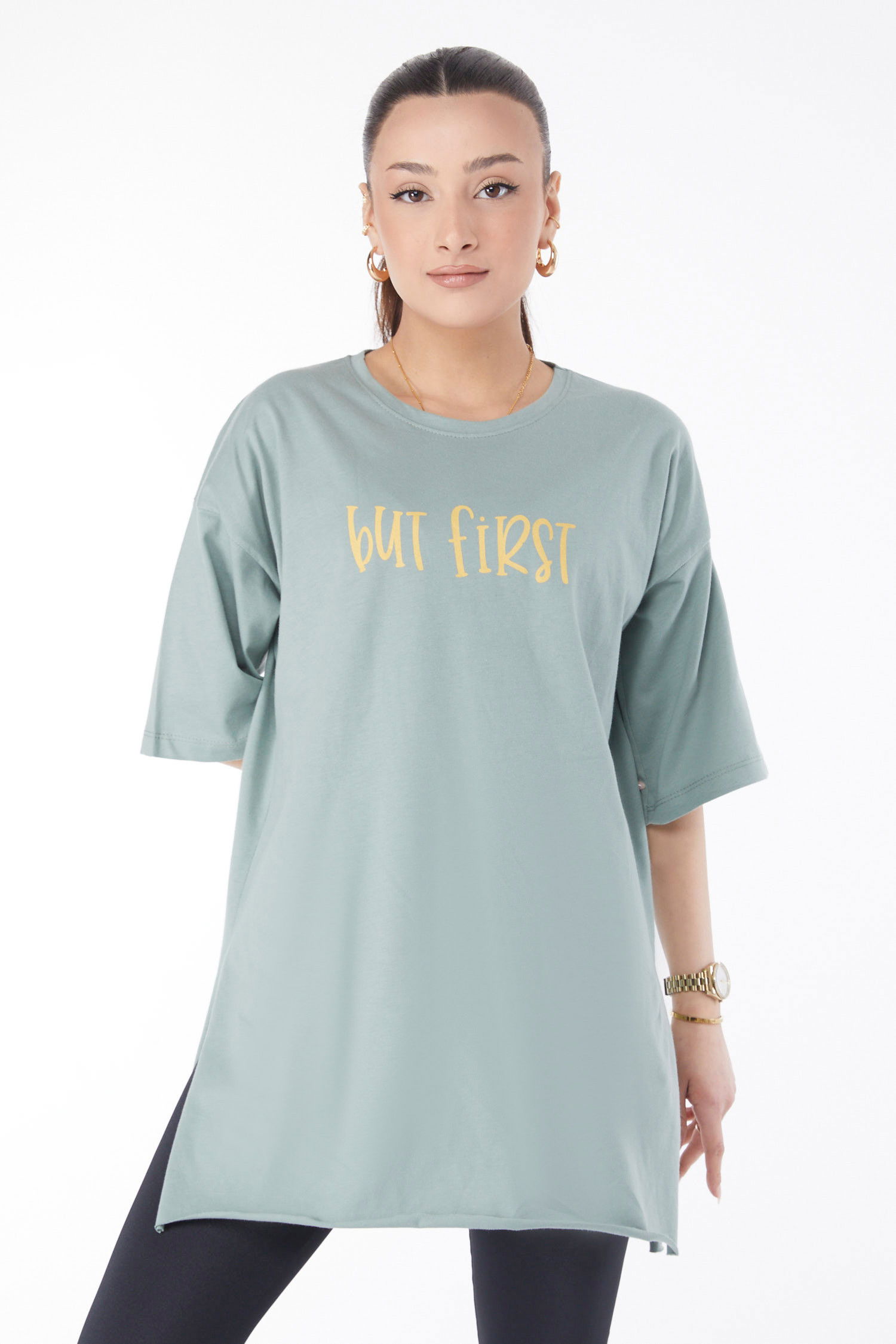 Kısa Kollu Baskılı T-shirt Yeşil - 24640