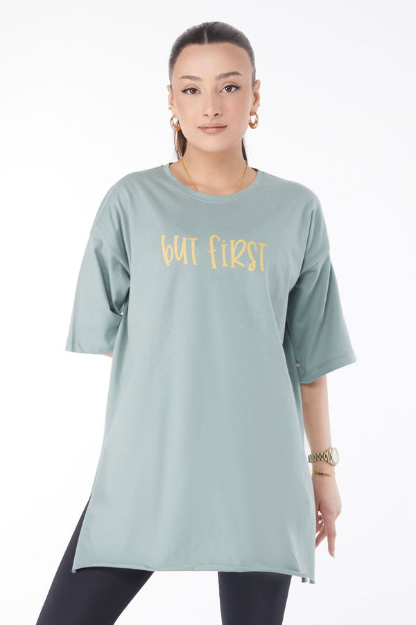 Kısa Kollu Baskılı T-shirt Yeşil - 24640