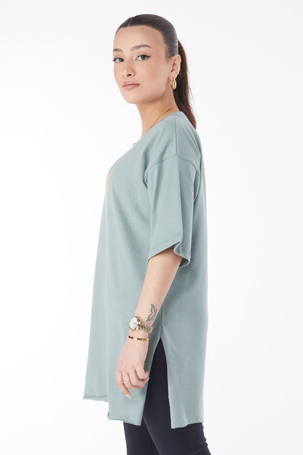 Kısa Kollu Baskılı T-shirt Yeşil - 24640