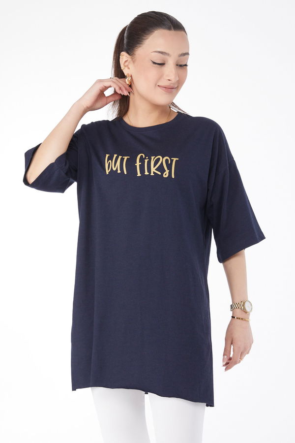 Kısa Kollu Baskılı T-shirt Lacivert - 24640 LACİVERT