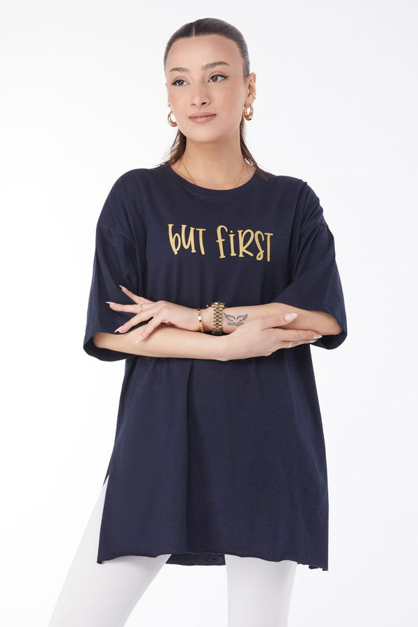 Kısa Kollu Baskılı T-shirt Lacivert - 24640 LACİVERT