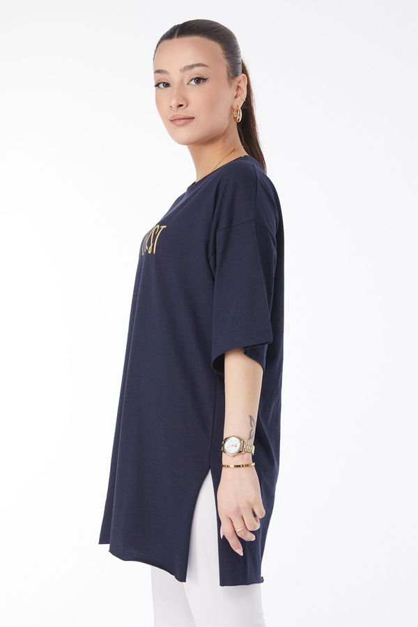 Kısa Kollu Baskılı T-shirt Lacivert - 24640 LACİVERT