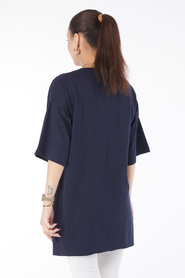 Kısa Kollu Baskılı T-shirt Lacivert - 24640 LACİVERT
