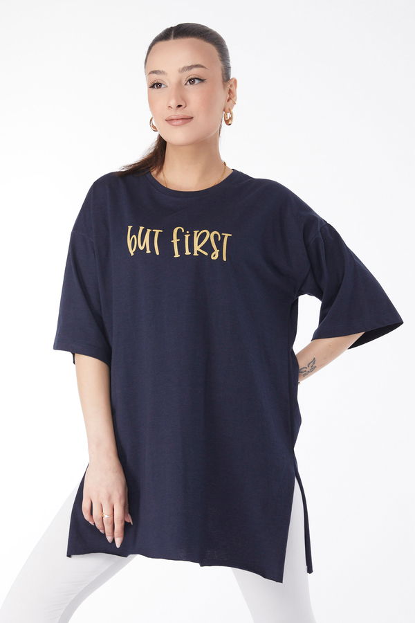 Kısa Kollu Baskılı T-shirt Lacivert - 24640 LACİVERT