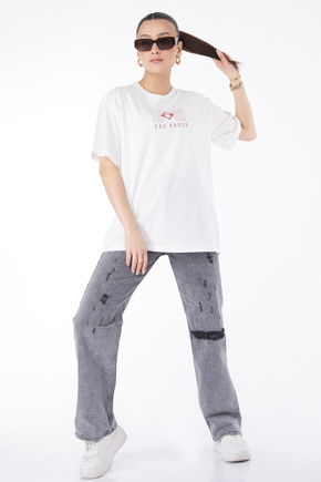 Kısa Kollu Baskılı T-shirt Ekru - 24642