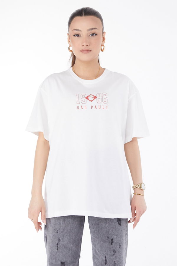 Kısa Kollu Baskılı T-shirt Ekru - 24642