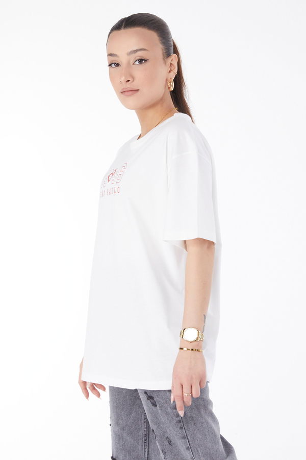Kısa Kollu Baskılı T-shirt Ekru - 24642