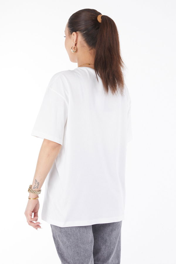 Kısa Kollu Baskılı T-shirt Ekru - 24642