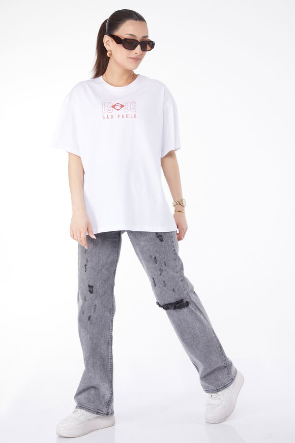 Kısa Kollu Baskılı T-shirt Beyaz - 24642 BEYAZ