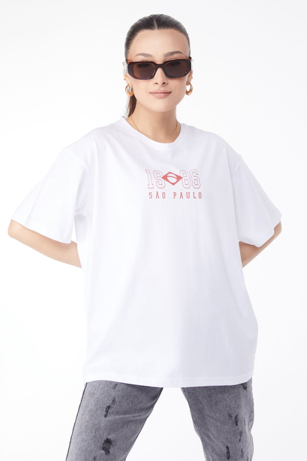 Kısa Kollu Baskılı T-shirt Beyaz - 24642 BEYAZ
