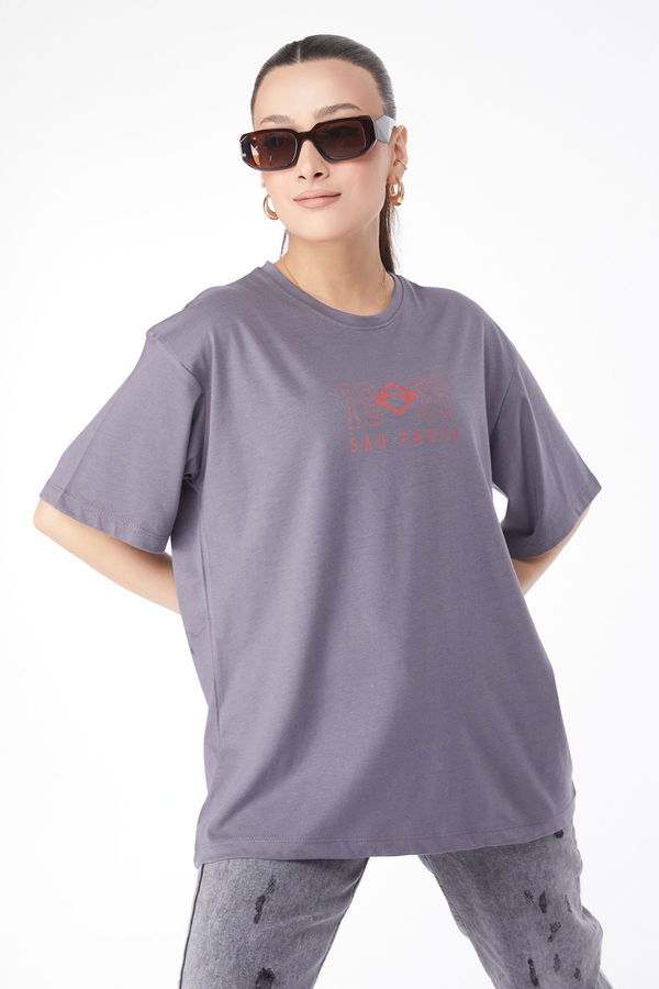 Kısa Kollu Baskılı T-shirt Antrasit - 24642 ANTRASİT