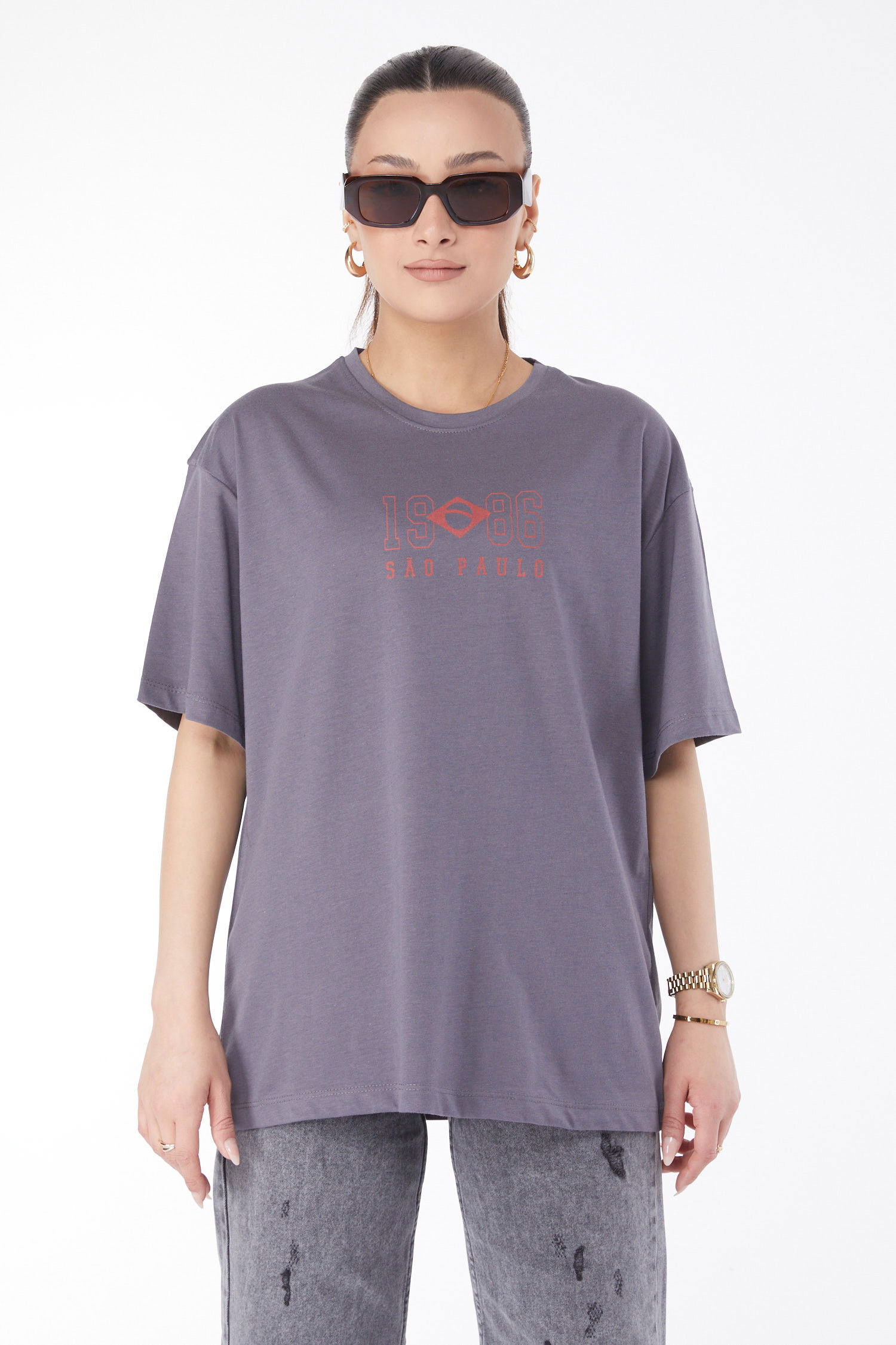 Kısa Kollu Baskılı T-shirt Antrasit - 24642 ANTRASİT