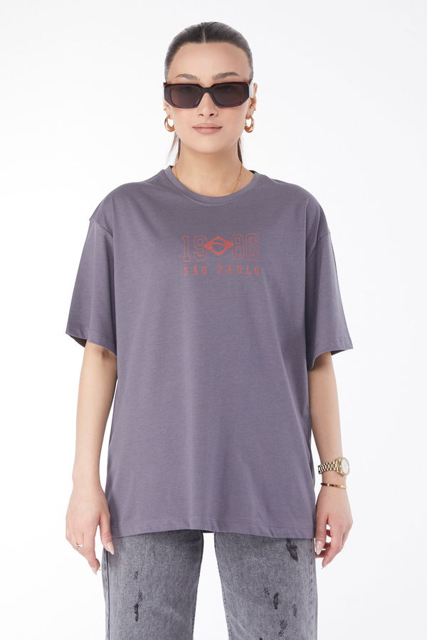 Kısa Kollu Baskılı T-shirt Antrasit - 24642 ANTRASİT