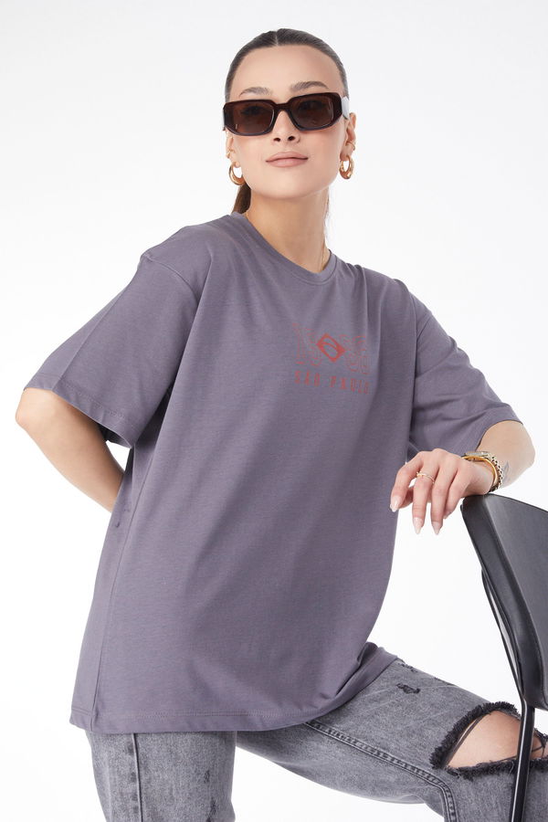 Kısa Kollu Baskılı T-shirt Antrasit - 24642 ANTRASİT