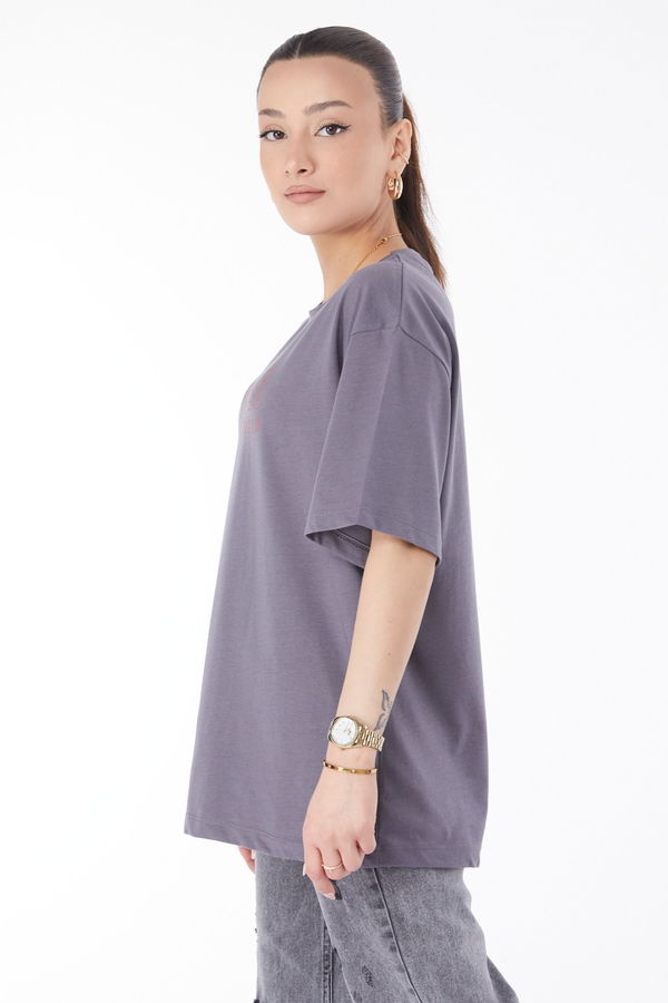 Kısa Kollu Baskılı T-shirt Antrasit - 24642 ANTRASİT