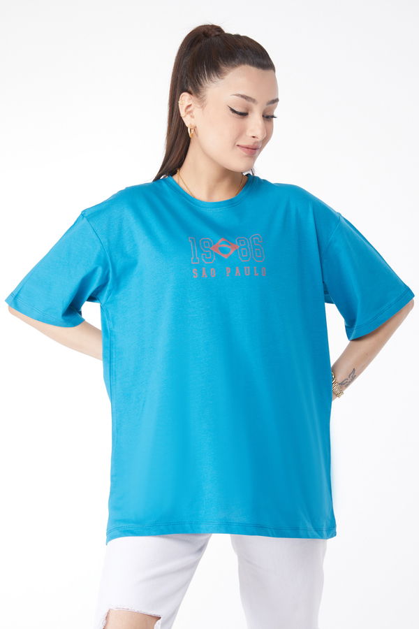 Kısa Kollu Baskılı T-shirt Petrol - 24642