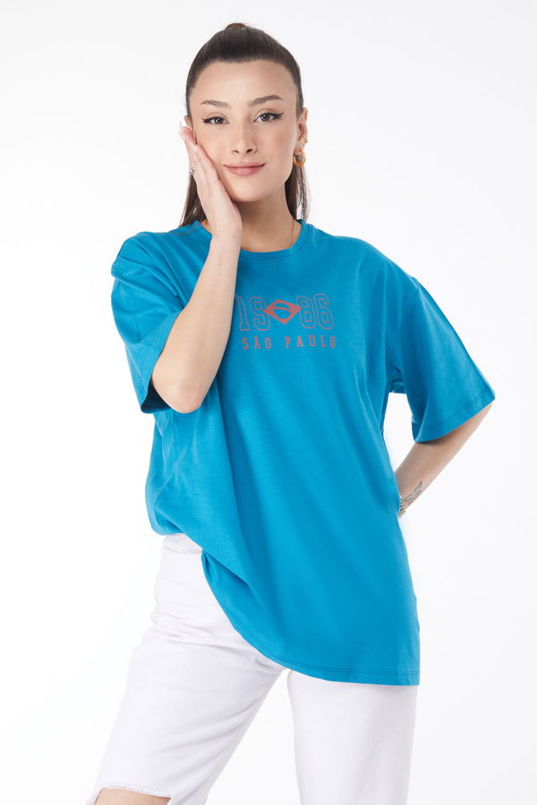 Kısa Kollu Baskılı T-shirt Petrol - 24642