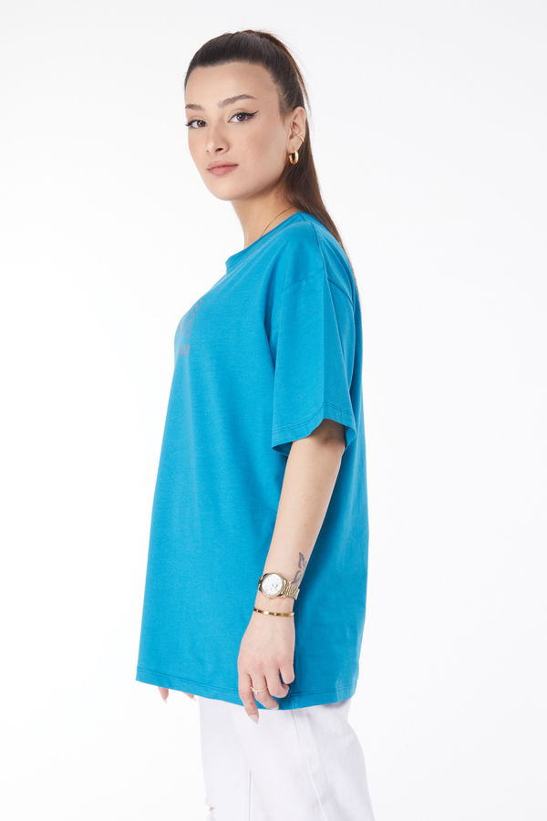 Kısa Kollu Baskılı T-shirt Petrol - 24642