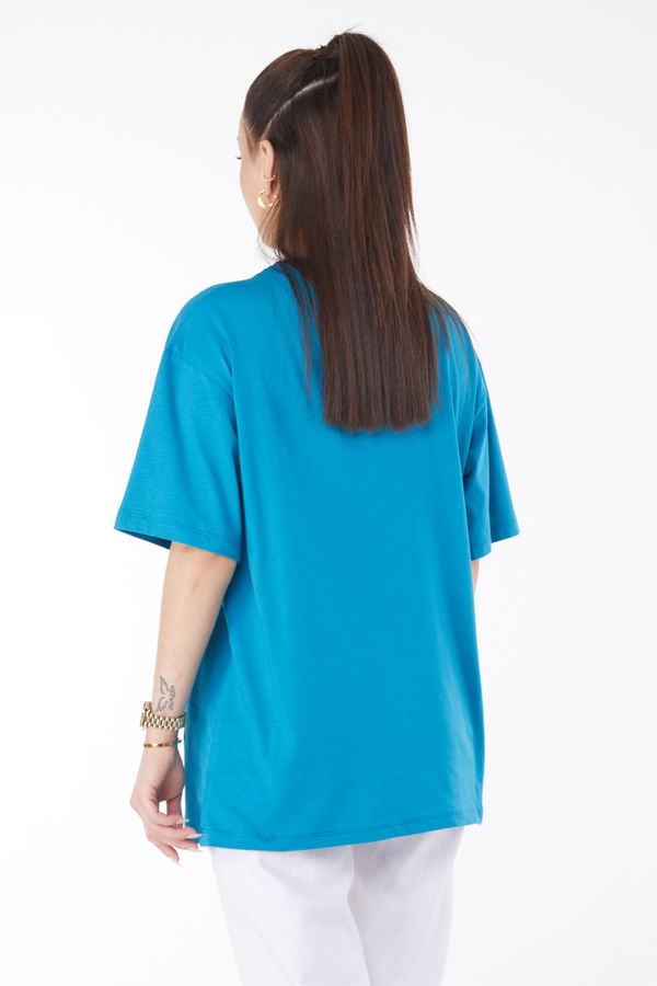 Kısa Kollu Baskılı T-shirt Petrol - 24642