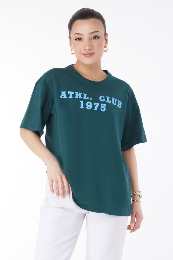 Kısa Kollu Baskılı T-shirt Yeşil - 24644 YEŞİL