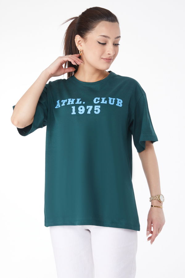 Kısa Kollu Baskılı T-shirt Yeşil - 24644 YEŞİL