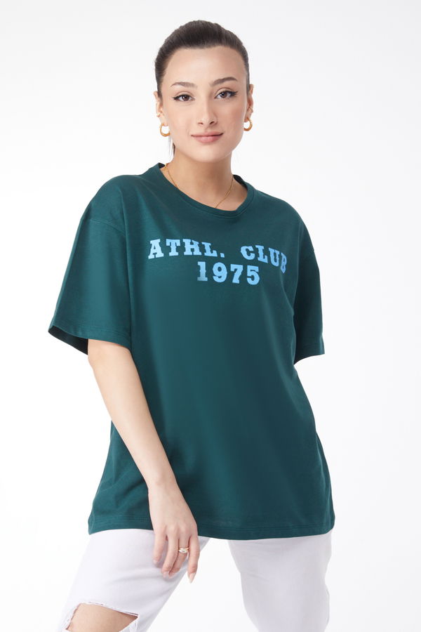 Kısa Kollu Baskılı T-shirt Yeşil - 24644 YEŞİL