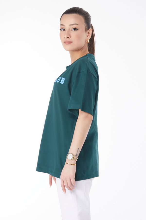 Kısa Kollu Baskılı T-shirt Yeşil - 24644 YEŞİL