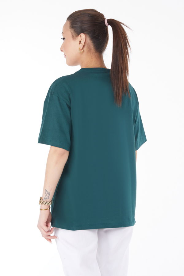 Kısa Kollu Baskılı T-shirt Yeşil - 24644 YEŞİL