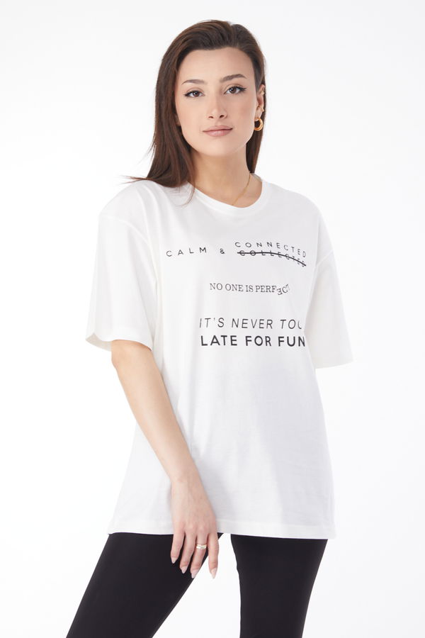 Kısa Kollu Baskılı T-shirt Ekru - 24645 EKRU