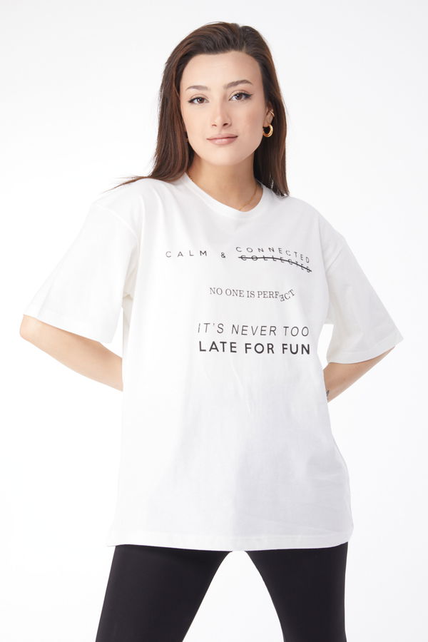 Kısa Kollu Baskılı T-shirt Ekru - 24645 EKRU