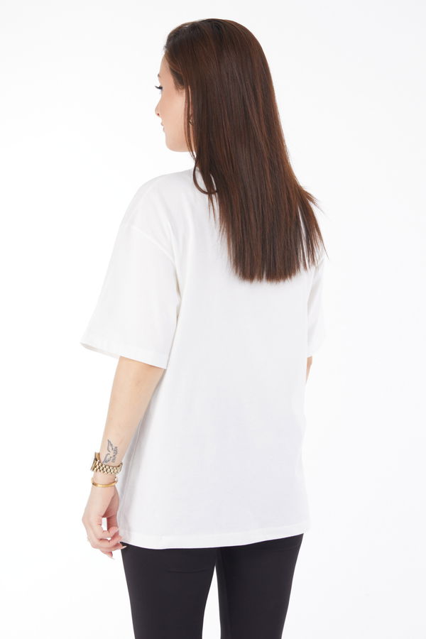 Kısa Kollu Baskılı T-shirt Ekru - 24645 EKRU