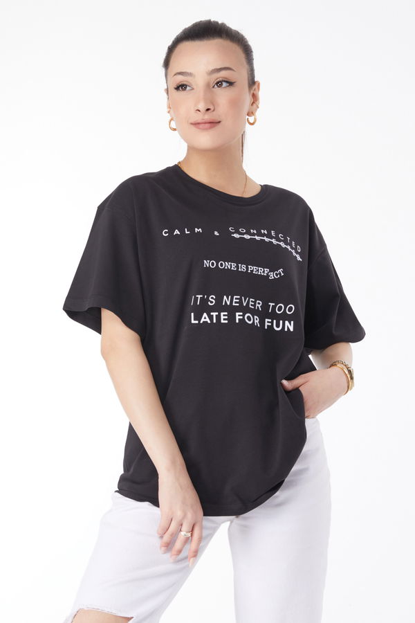Kısa Kollu Baskılı T-shirt Siyah - 24645