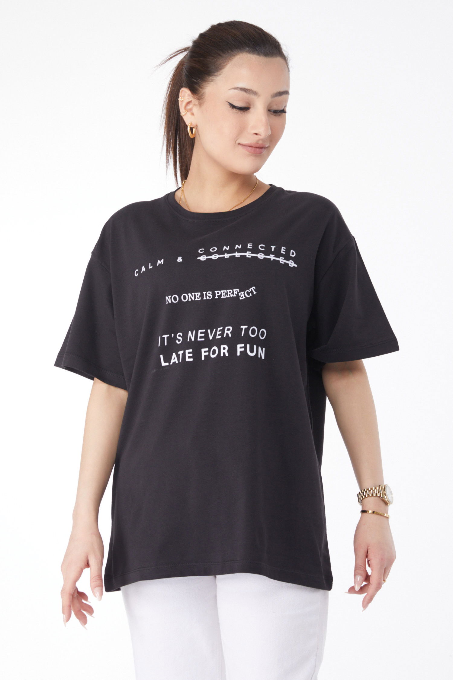 Kısa Kollu Baskılı T-shirt Siyah - 24645