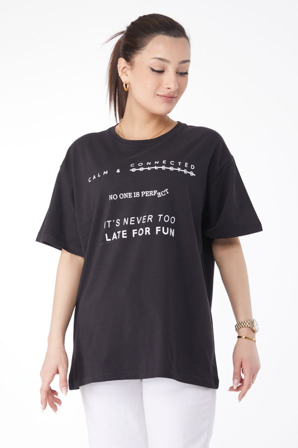 Kısa Kollu Baskılı T-shirt Siyah - 24645