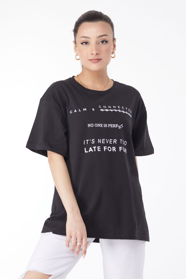 Kısa Kollu Baskılı T-shirt Siyah - 24645