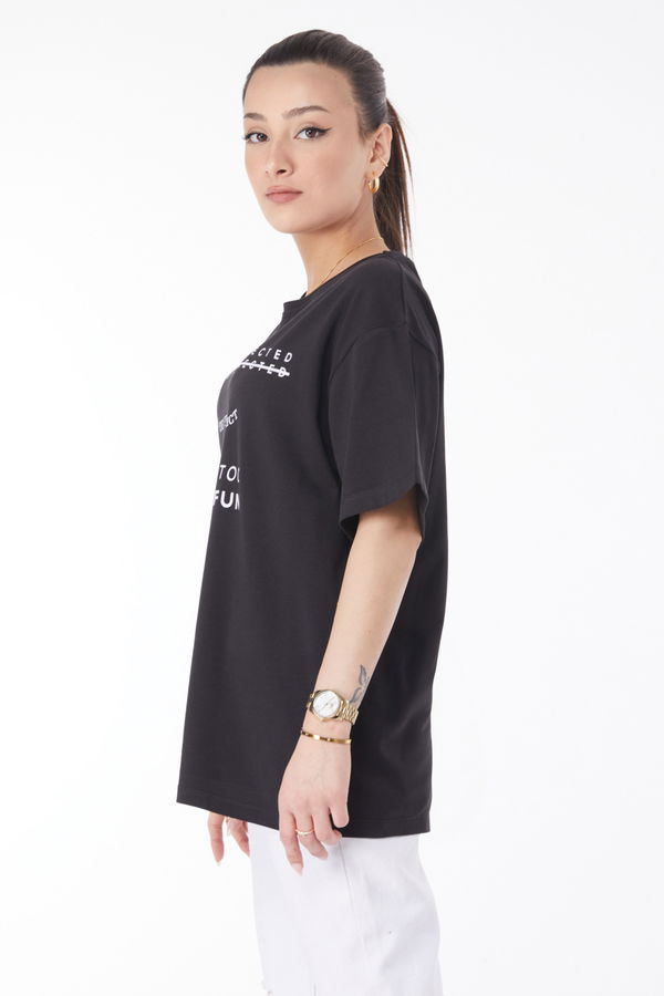 Kısa Kollu Baskılı T-shirt Siyah - 24645