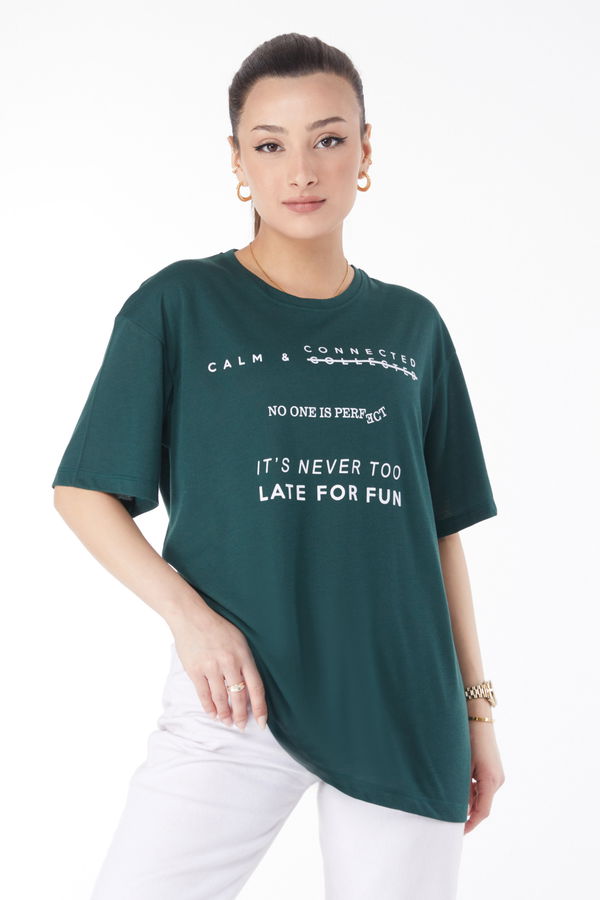 Kısa Kollu Baskılı T-shirt Yeşil - 24645 YEŞİL