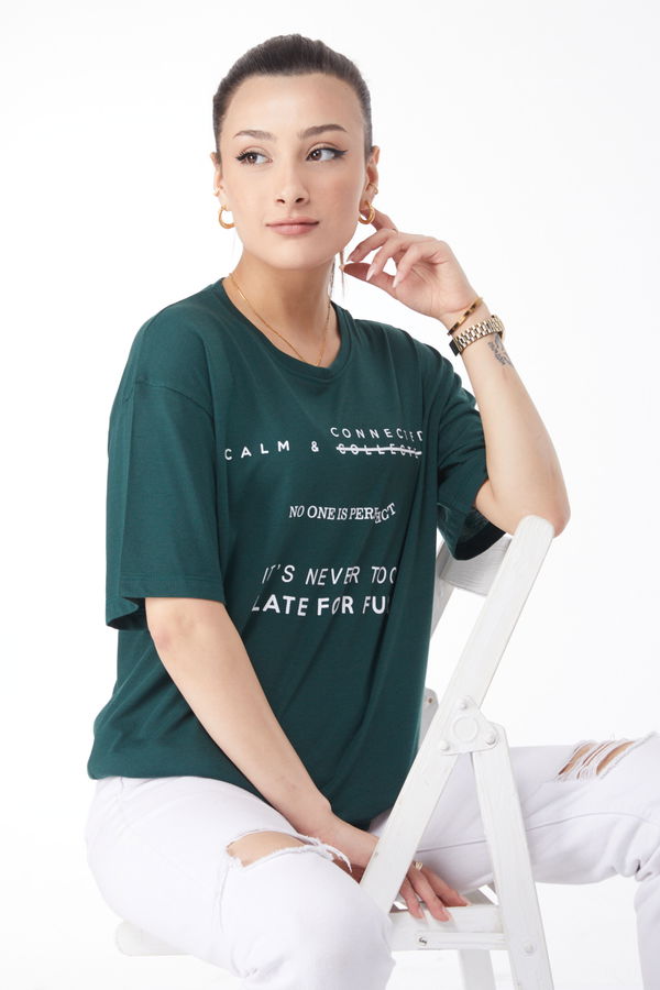 Kısa Kollu Baskılı T-shirt Yeşil - 24645 YEŞİL
