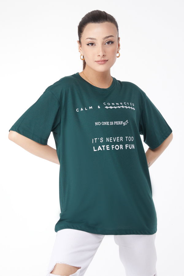 Kısa Kollu Baskılı T-shirt Yeşil - 24645 YEŞİL