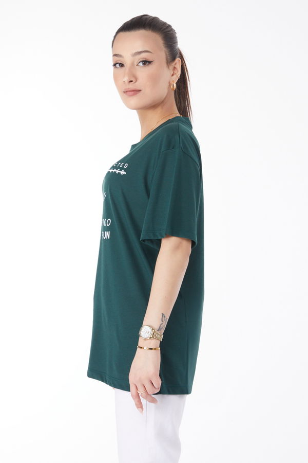 Kısa Kollu Baskılı T-shirt Yeşil - 24645 YEŞİL