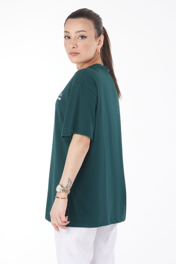 Kısa Kollu Baskılı T-shirt Yeşil - 24645 YEŞİL