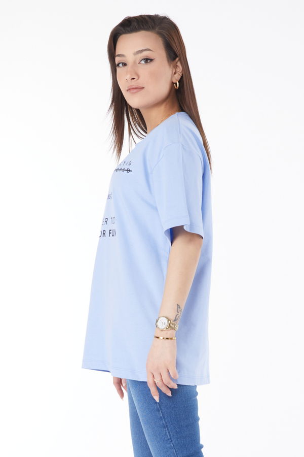 Kısa Kollu Baskılı T-shirt Mavi - 24645 MAVİ