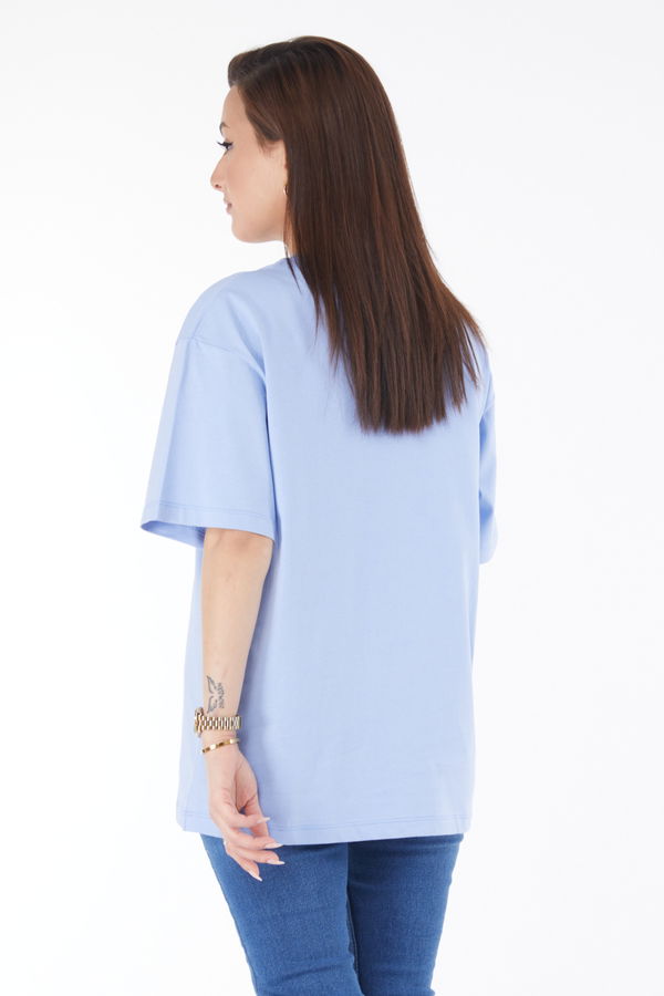 Kısa Kollu Baskılı T-shirt Mavi - 24645 MAVİ