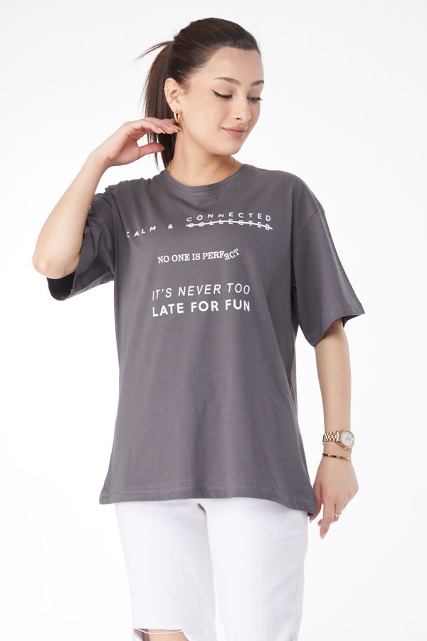 Kısa Kollu Baskılı T-shirt Antrasit - 24645 ANTRASİT