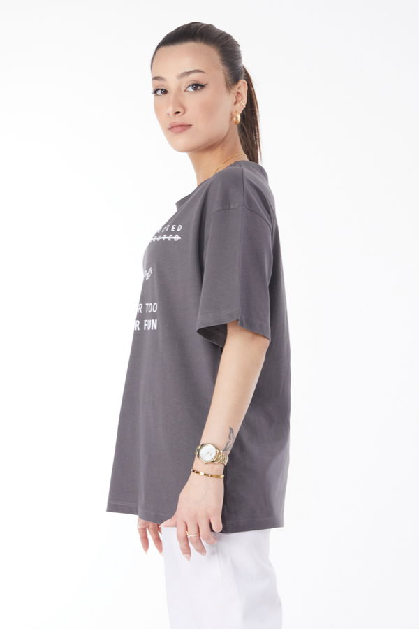 Kısa Kollu Baskılı T-shirt Antrasit - 24645 ANTRASİT