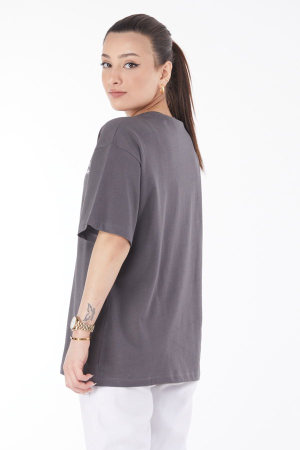 Kısa Kollu Baskılı T-shirt Antrasit - 24645 ANTRASİT