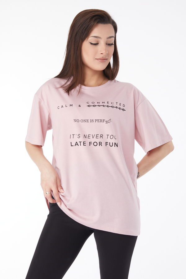 Kısa Kollu Baskılı T-shirt Pembe - 24645