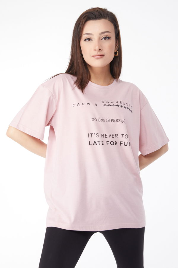 Kısa Kollu Baskılı T-shirt Pembe - 24645