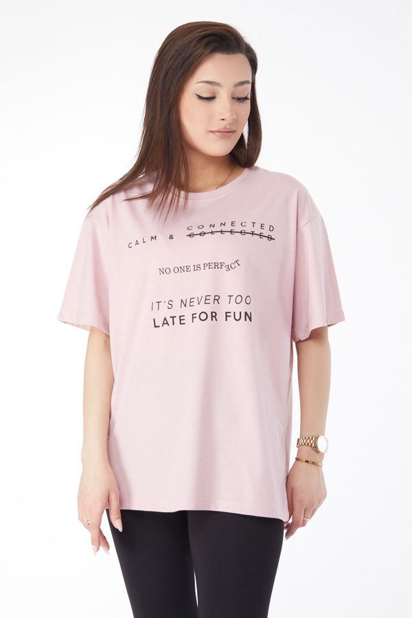 Kısa Kollu Baskılı T-shirt Pembe - 24645