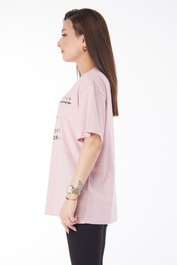 Kısa Kollu Baskılı T-shirt Pembe - 24645
